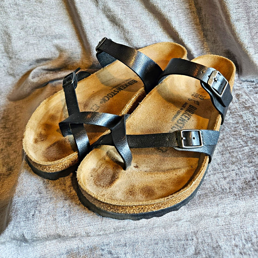 Birkenstock Black Leather Strappy Sandals Adjustable Buckle US 8 Regular 0071061